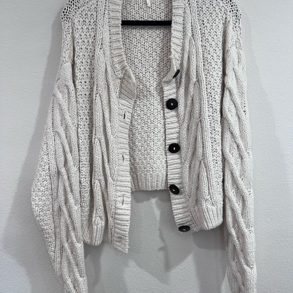 Free People Cream Cable Knit Cardigan Sweater